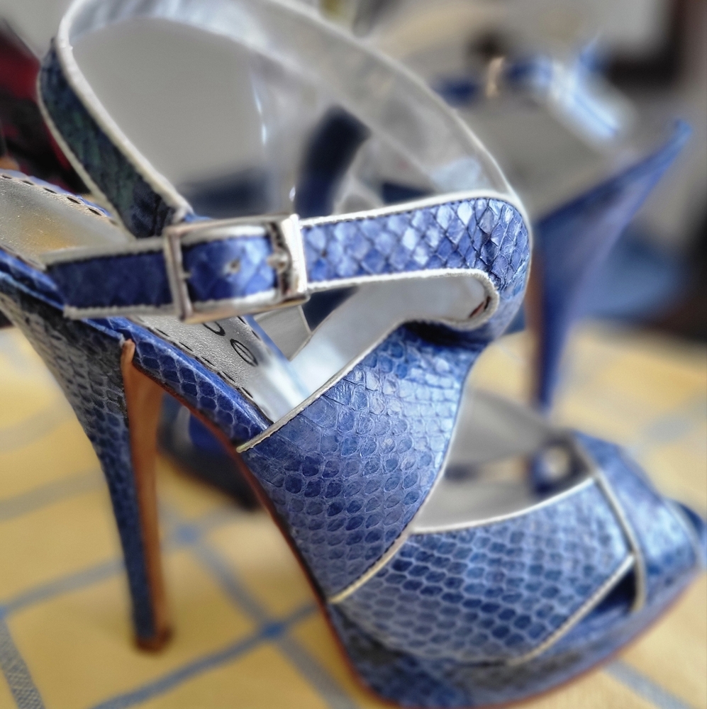 Bebe Blue Snakeskin Women's Heels